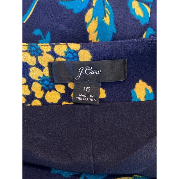 J. Crew Navy Blue Gold Floral Wrap Dress Plus Size 16 in 365 Crepe Fabric J.Crew - Picture 8 of 11